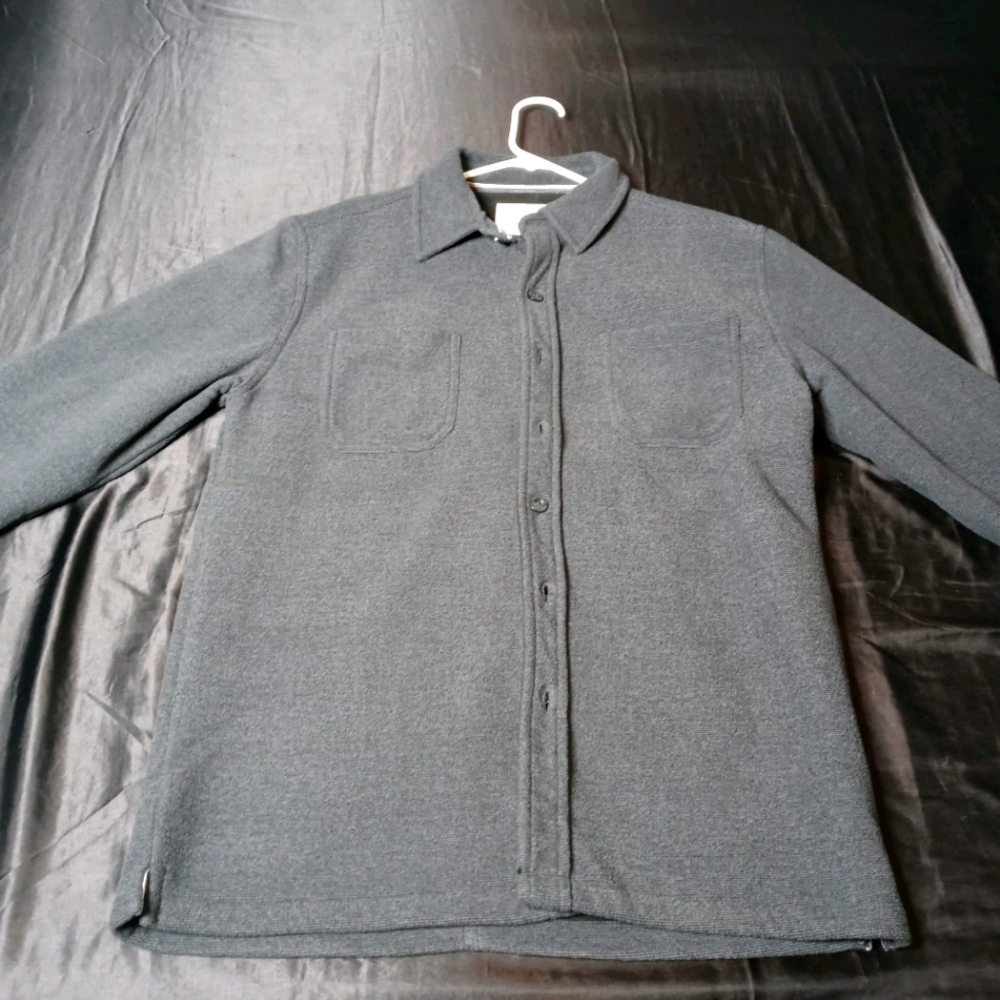 Cozy button up shirt-jacket with some wear.